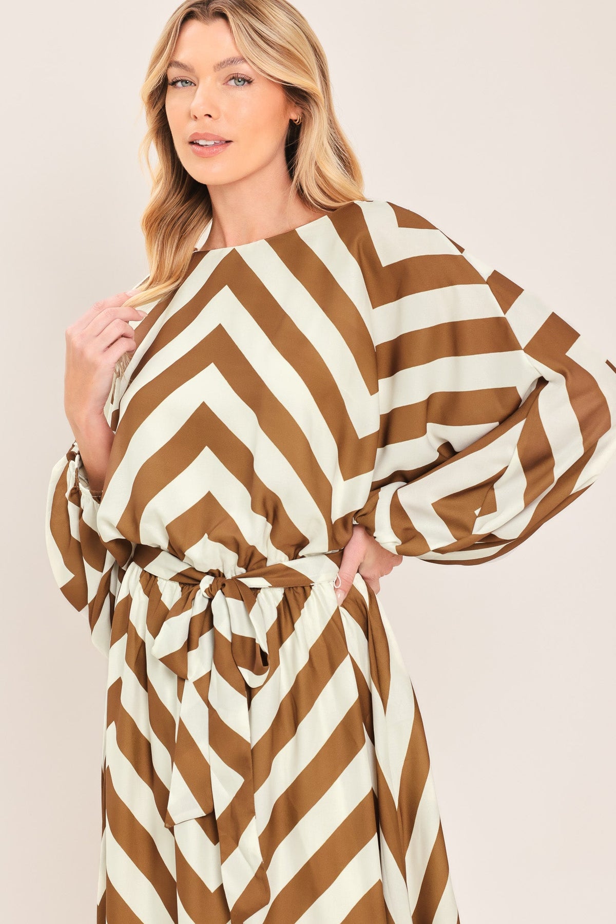 Flying Tomato Resort Chevron Woven Maxi Dress in IVORY/BROWN view 2 - Summer Outfit Idea