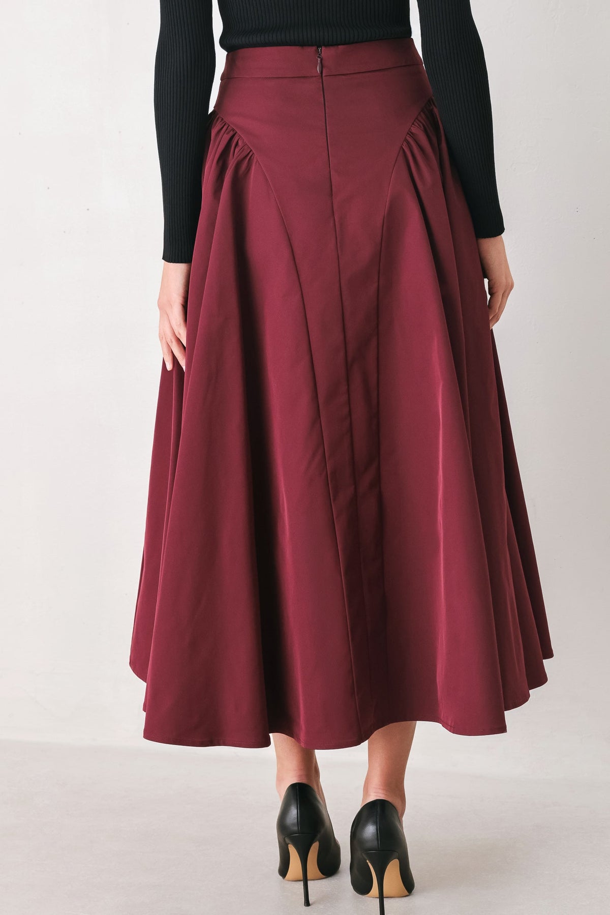 Flying Tomato Sculpted Noir Shirred Midi Skirt view 7 (dress)