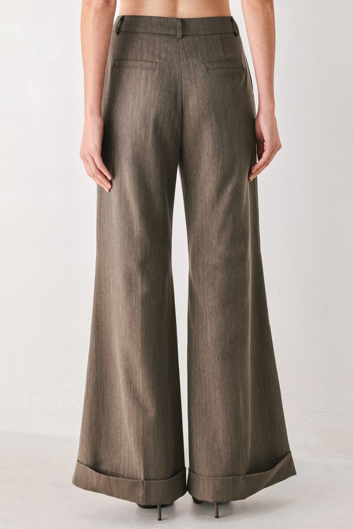 Flying Tomato Tailored Tempo Brown Cuffed Flare Pants view 7 (bottom)