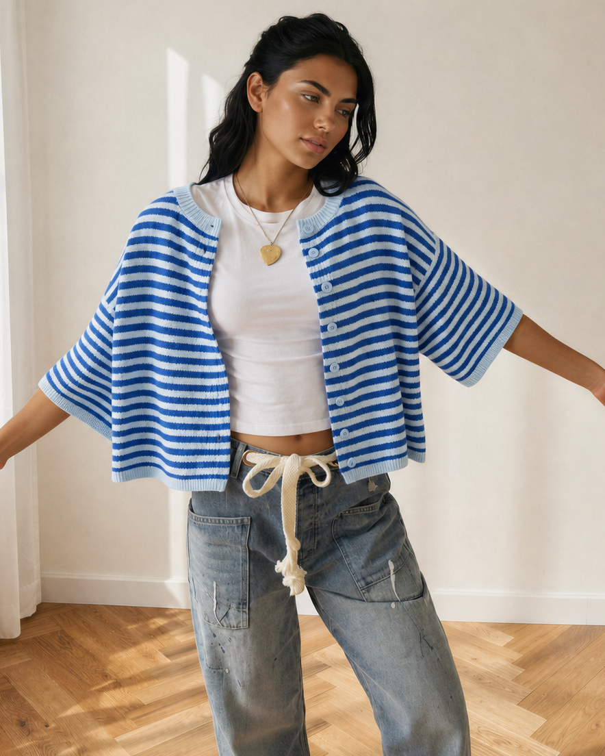 Freya Half Sleeve Knit Button Down Sweater Cardigan in M view 2 - Fall Wardrobe Essential - Cardigan Sweater (top)