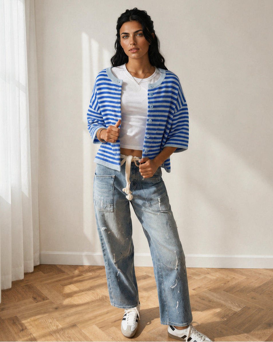 Freya Half Sleeve Knit Button Down Sweater Cardigan in L view 3 - Fall Wardrobe Essential - Cardigan Sweater (top)