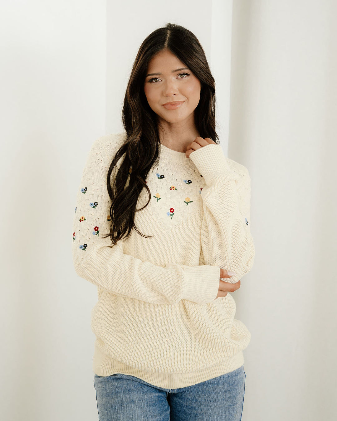 Gemma Flower Embroidered Detail Casual Sweater in L view 3 (top)