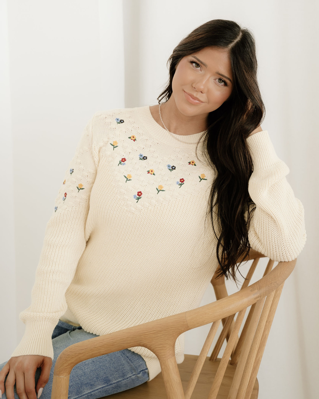Gemma Flower Embroidered Detail Casual Sweater view 6 (top)