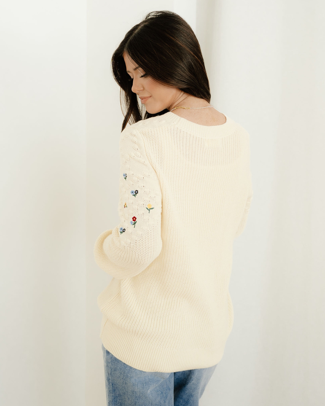Gemma Flower Embroidered Detail Casual Sweater view 7 (top)