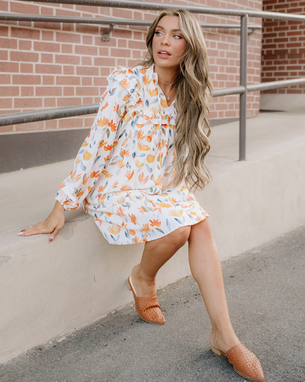 Gia Frilled Detail Long Sleeve Mini Dress in S - Gia Poplin Frill Mini Dress