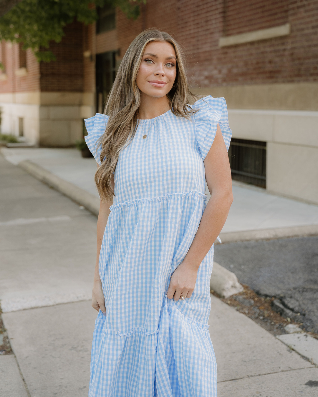 Gingham Knot Back Ruffled Maxi Dress in XL view 4 - Gingham Knit Dress