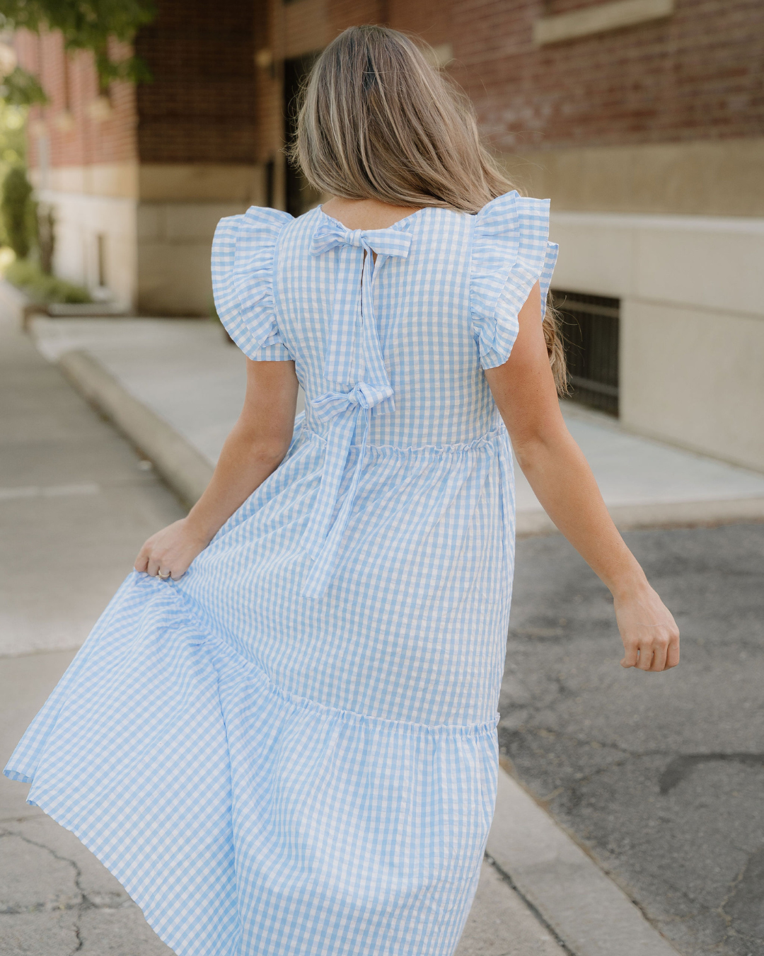 Gingham Knot Back Ruffled Maxi Dress view 7 - Gingham Knit Dress