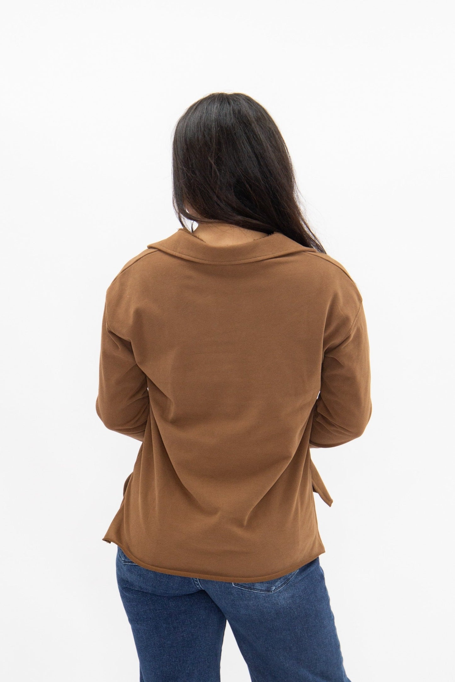 Grace+emma V-neck Collared Pullover, Brown Top in Brown view 6 - Brown Collared Pullover