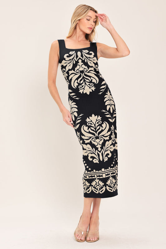 Greek Isle Glam Jacquard Midi Dress in ROYAL view 2 - Greek Island Dress