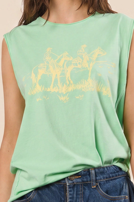 Greener Pastures Tank in S view 2 - Grass Green Tank Top