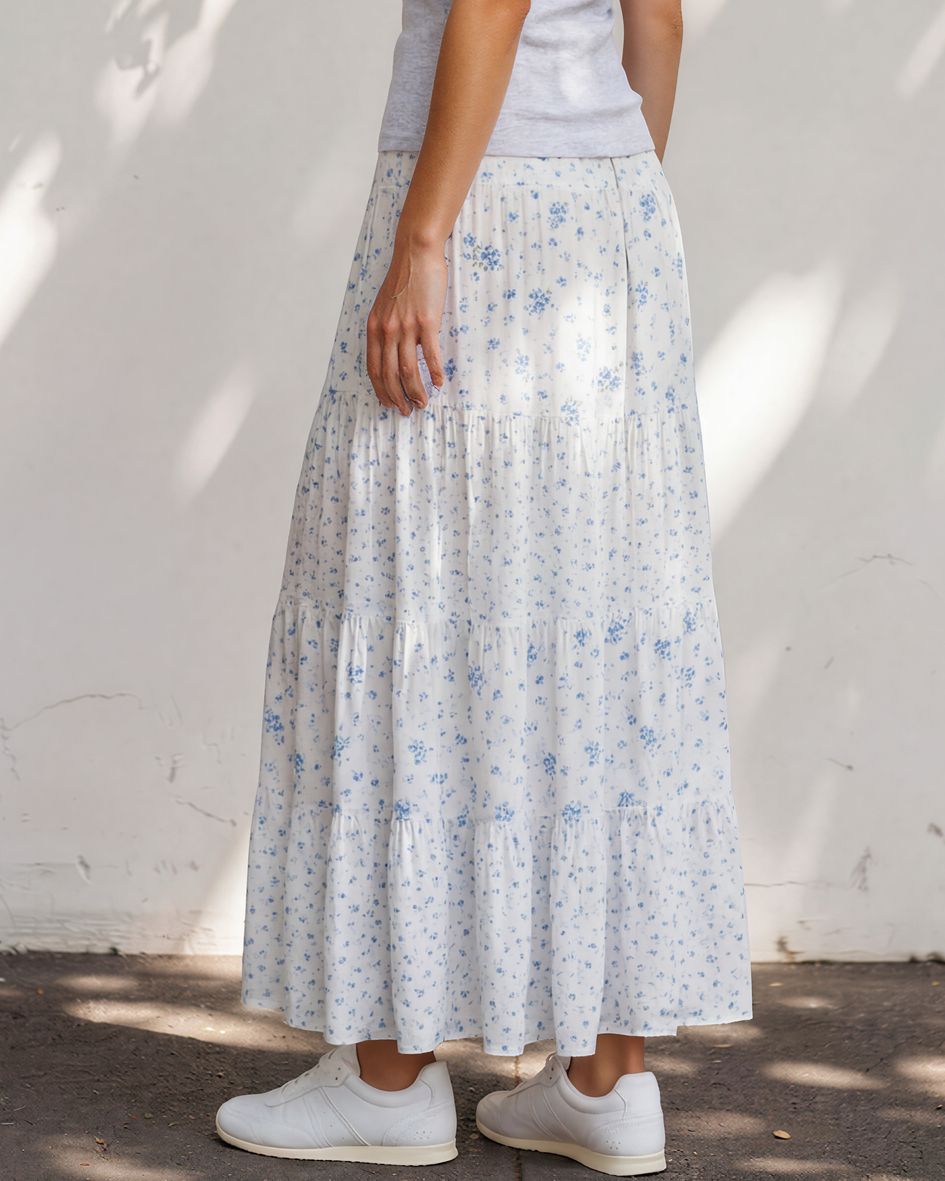 Hadley High Waist Tiny Floral Print Boho Maxi Skirt in L view 3 - High-Waisted (dress)