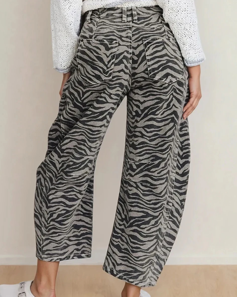 Hailey Zebra Stripe Printed Wide Leg Barrel Jeans in 6 view 2 (bottom)