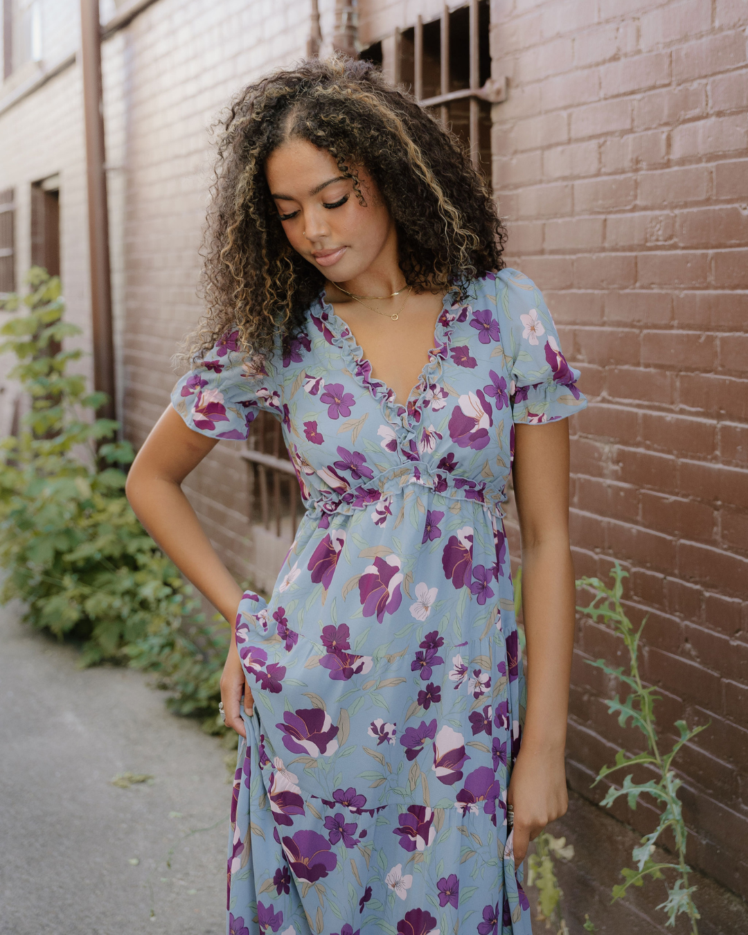 Haisley V Neck Short Sleeve Maxi Dress in Sky Blue view 3 - Halsey Short Dress