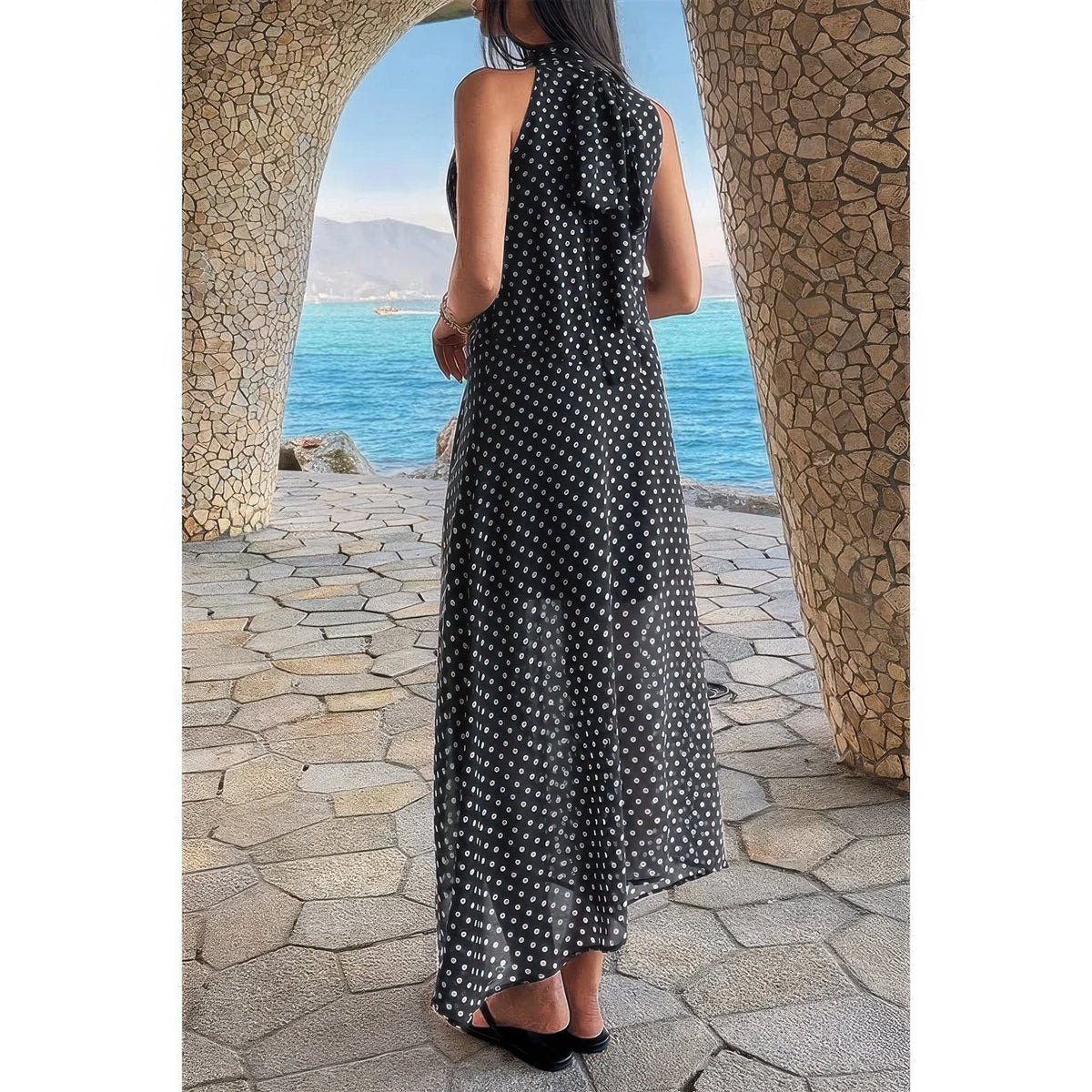 Halter Polka Dot Back Knot Tulle Dress - MeeeShop Women's Fashion