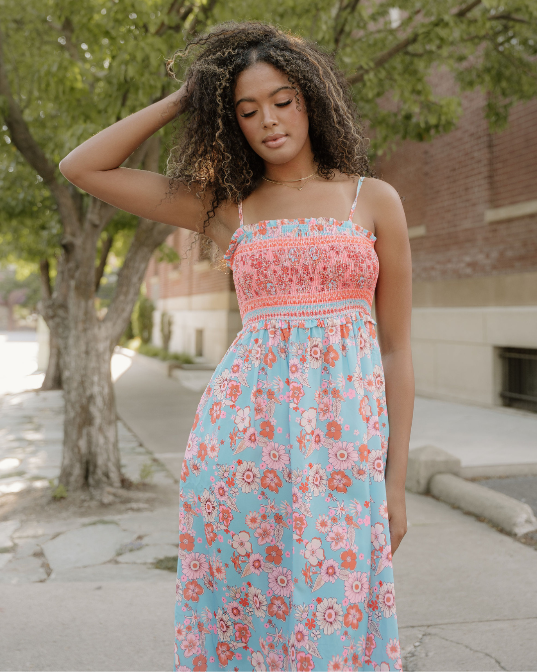 Hattie Bohemian Ethnic Print Spaghetti Straps Vacation Maxi Dress in S - Boho Style
