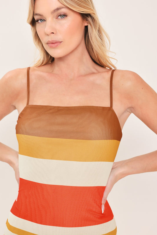 Heat Waves Power Mesh Midi Dress in BROWN/PINK view 2 - Heat Waves Dress Pattern