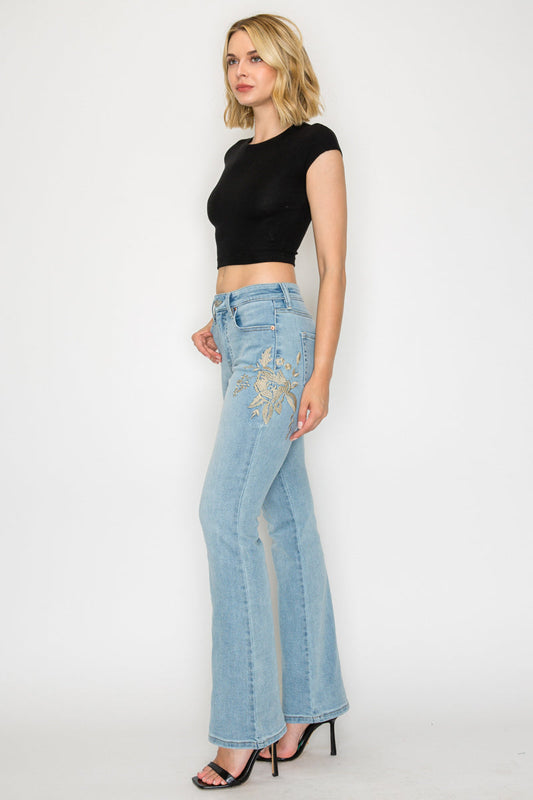 High Rise Embroidered Modern Bootcut Jeans in 3 (25) view 2 - High-Waisted - High Rise Jeans Women (bottom)
