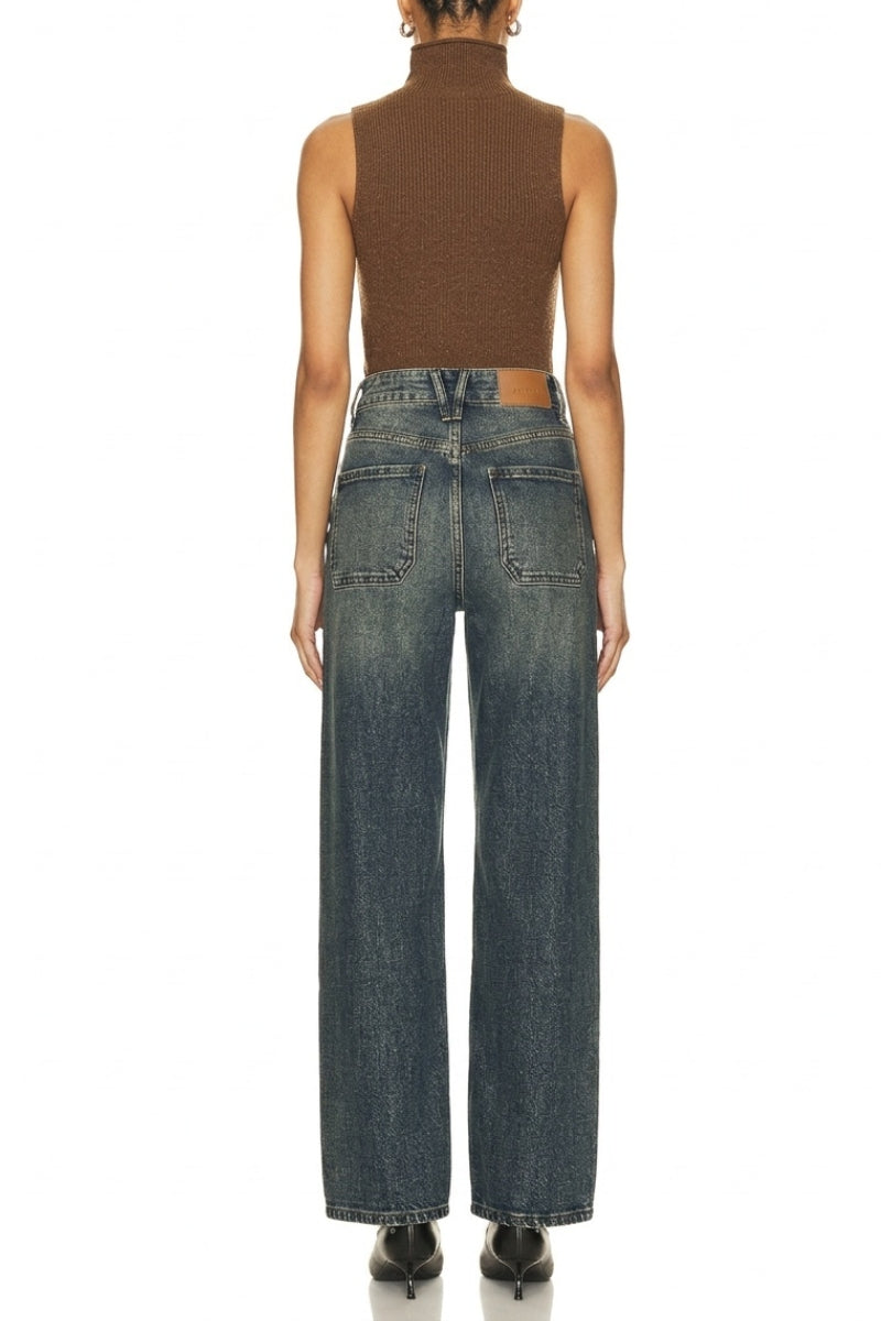 High Rise Tinted Tummy Control Palazzo Jeans in TINTED DARK view 3 - High-Waisted - High Rise Jeans Women (bottom)