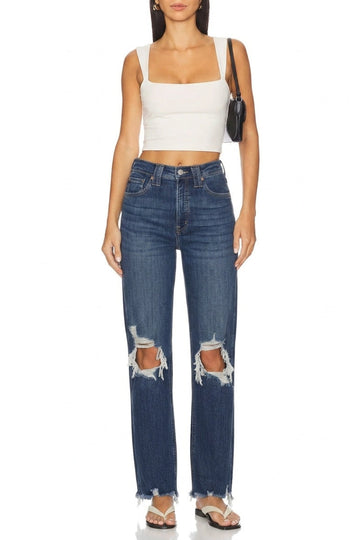 High Rise Tummy Control Crop Wide Leg Jeans in Dark wash view 2 - High-Waisted - High Rise Jeans Women (bottom)