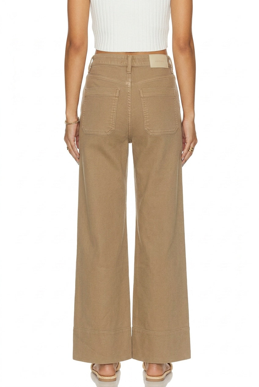 High Rise Tummy Control Garment Dyed Palazzo Jeans in CAMEL view 6 - High-Waisted - High Rise Jeans Women (bottom)