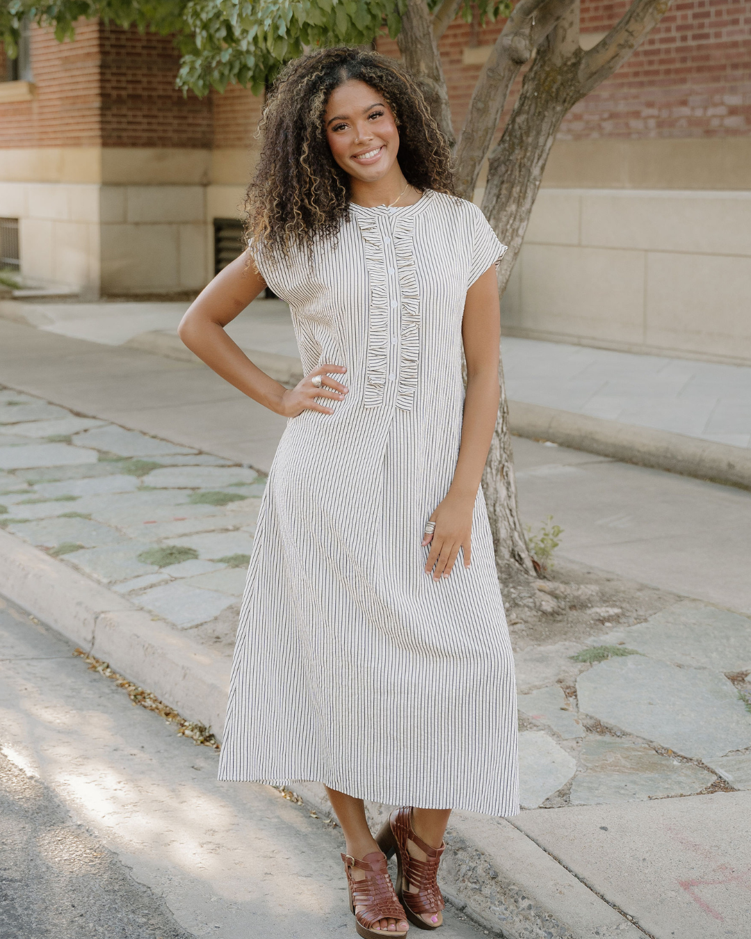 Holly Frilled Detail Half Buttons Short Sleeve Long Dress in XL view 4 - Happy Holly Frill Dress