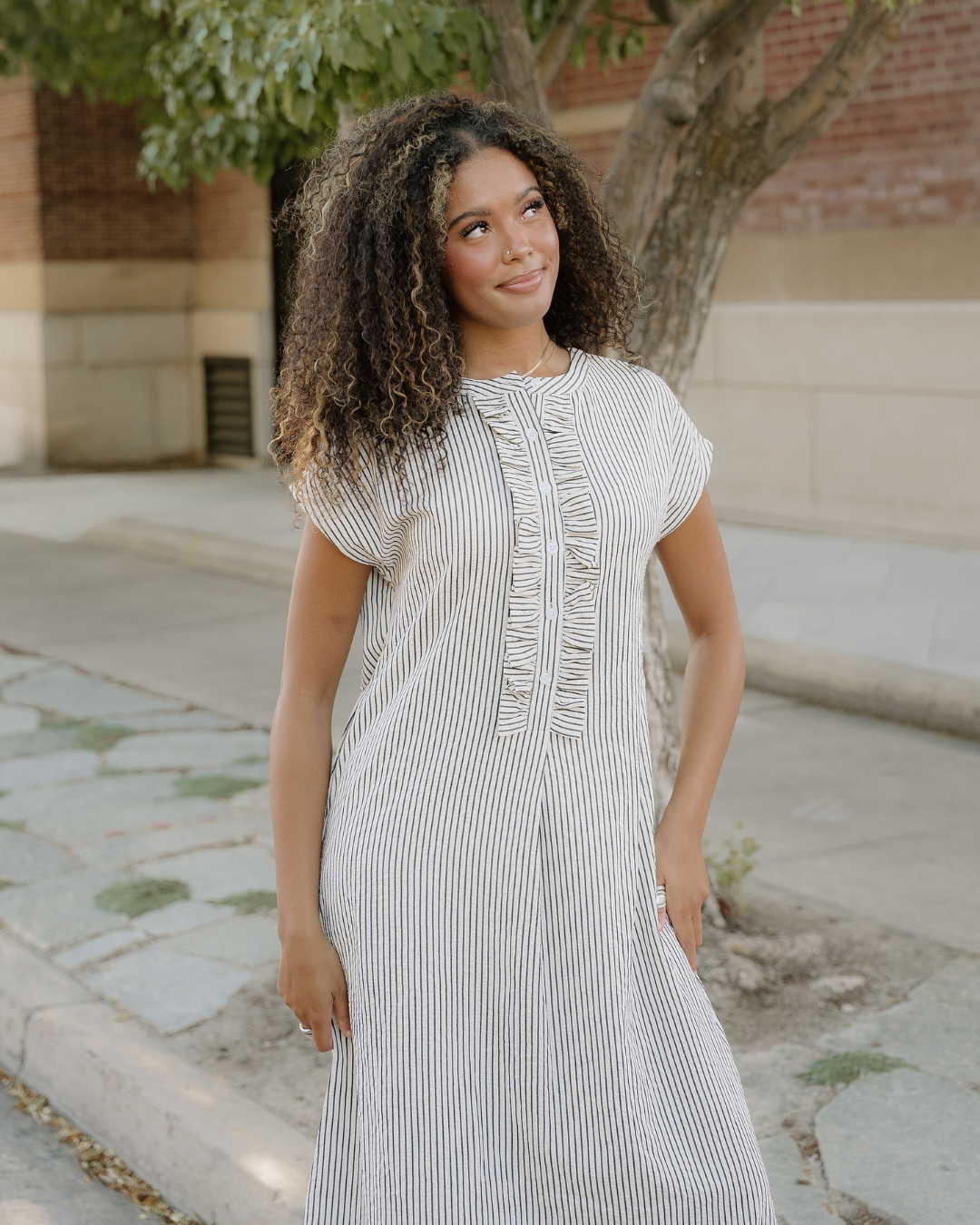 Holly Frilled Detail Half Buttons Short Sleeve Long Dress view 5 - Happy Holly Frill Dress