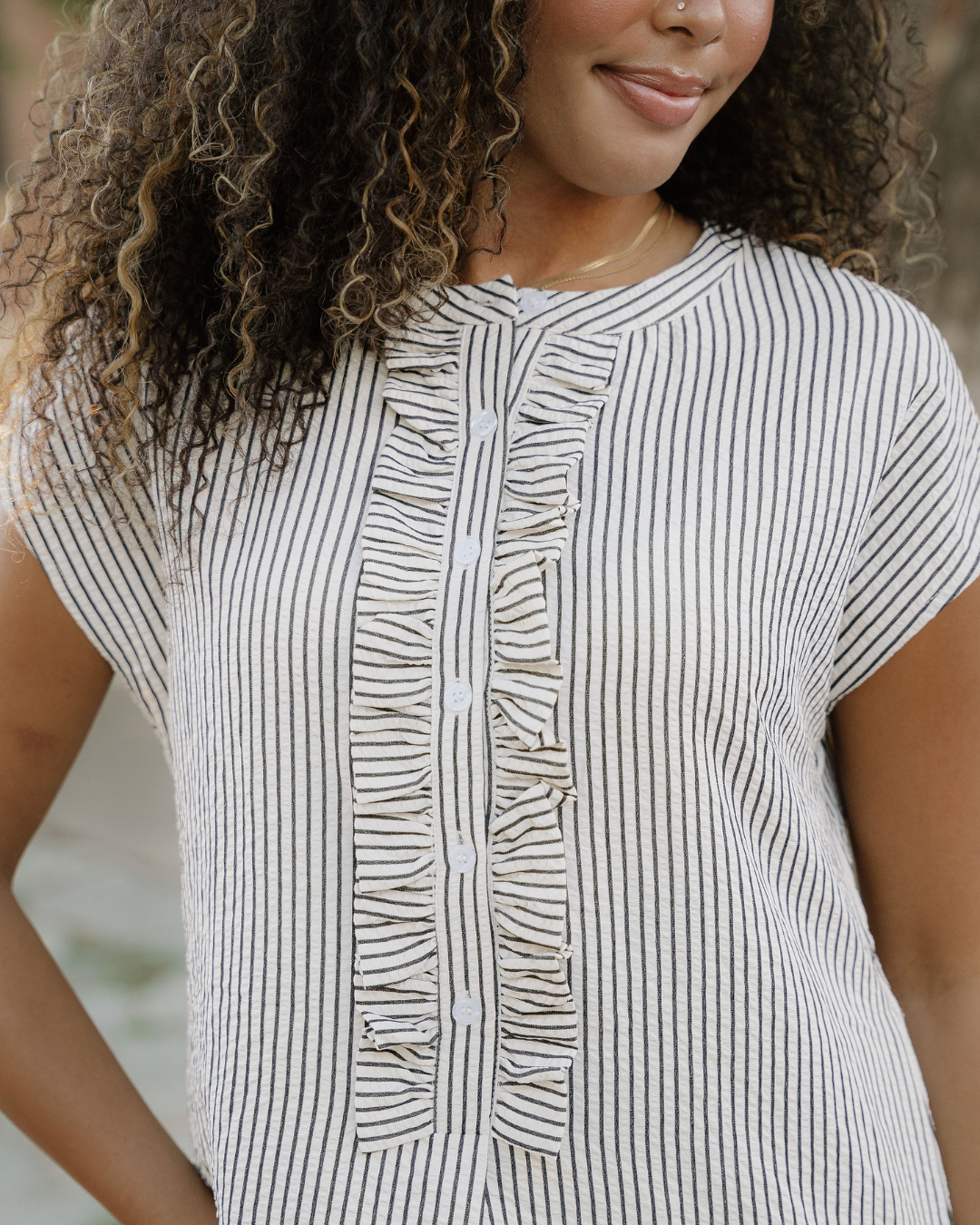 Holly Frilled Detail Half Buttons Short Sleeve Long Dress view 6 - Happy Holly Frill Dress