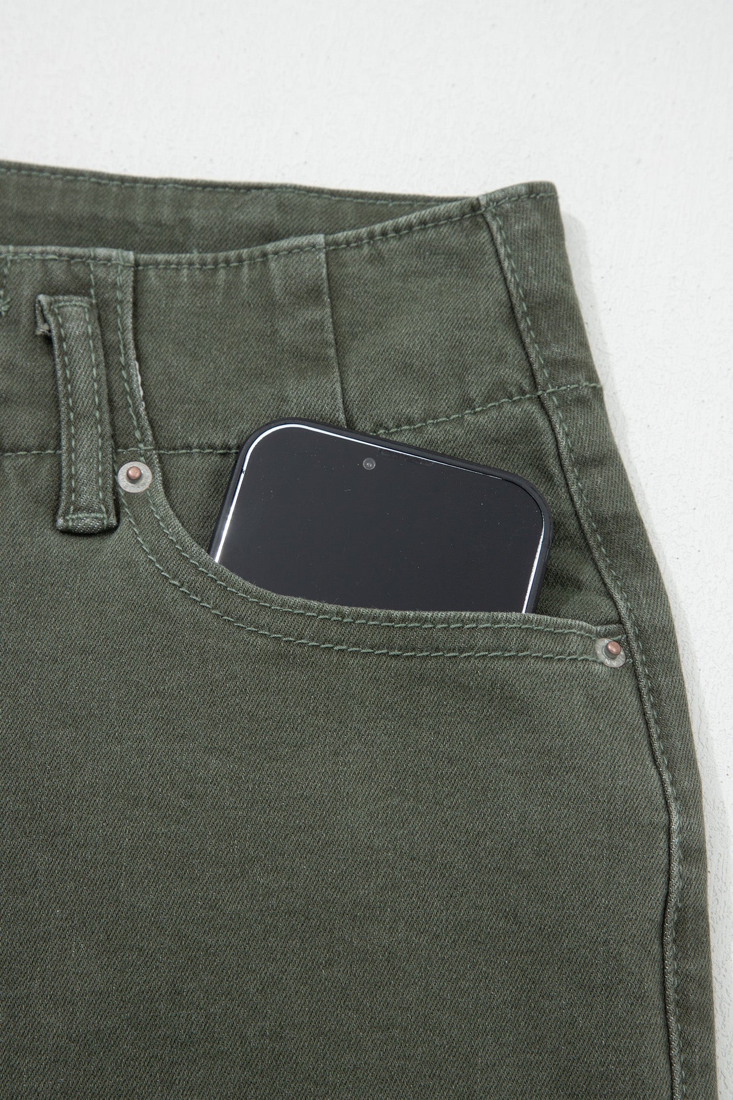 Indie & Co. Brooke 2-button High Waist Flared Bottom Jeans - Olive view 8 - High-Waisted - Olive Jeans