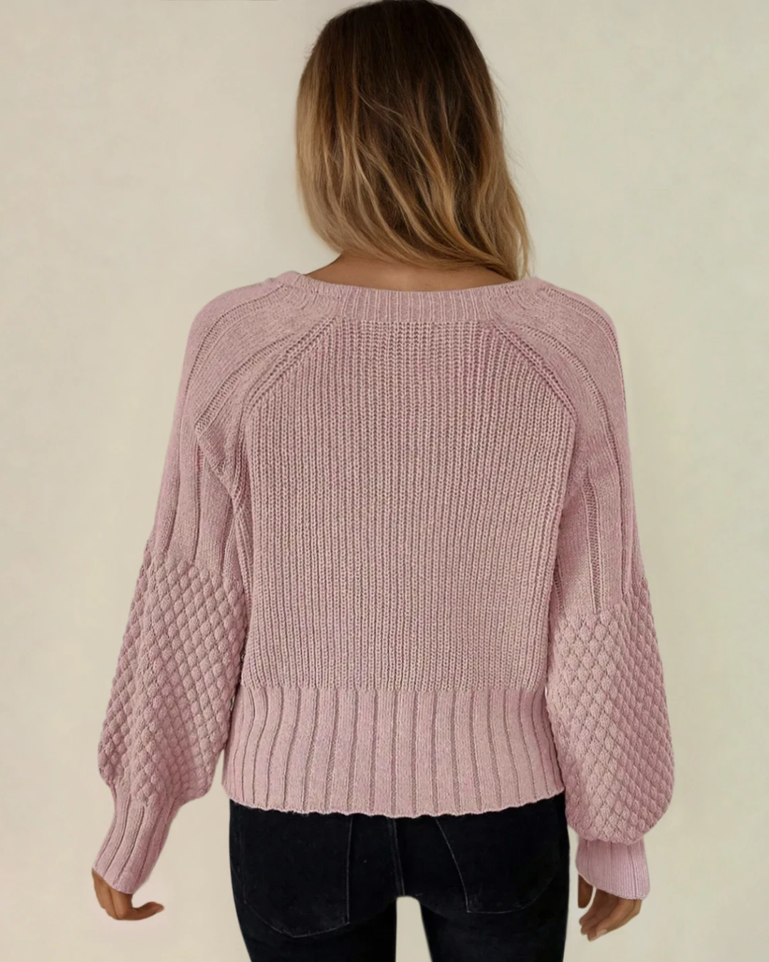 Indie & Co. Jane Mixed Texture Knit Button V Neck Sweater Cardigan - Pink in Light Pink view 3 - Fall Wardrobe Essential