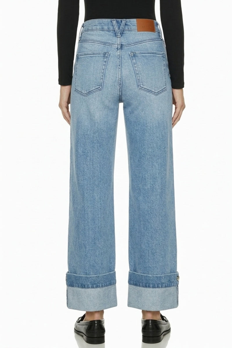 Inseam Transform High Rise Tummy Control a Line Wide Leg Jeans in 7 (27) view 4 - High-Waisted (bottom)