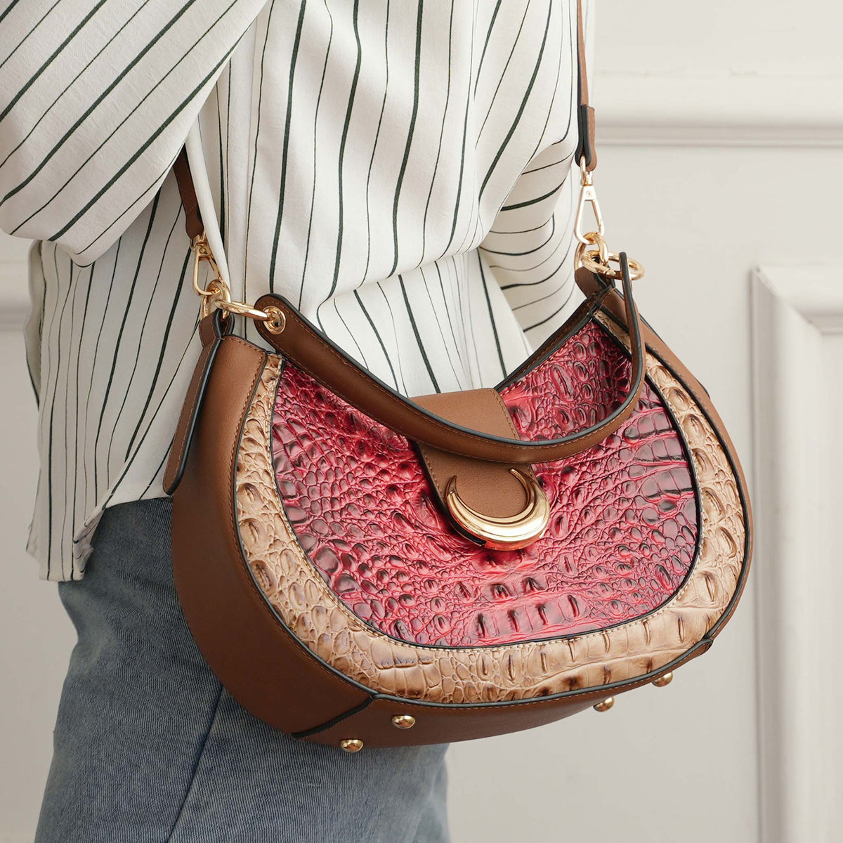 Jain Croc-embossed Shoulder Bag in Croco Cognac view 2 - Peta Jain Croc Bag