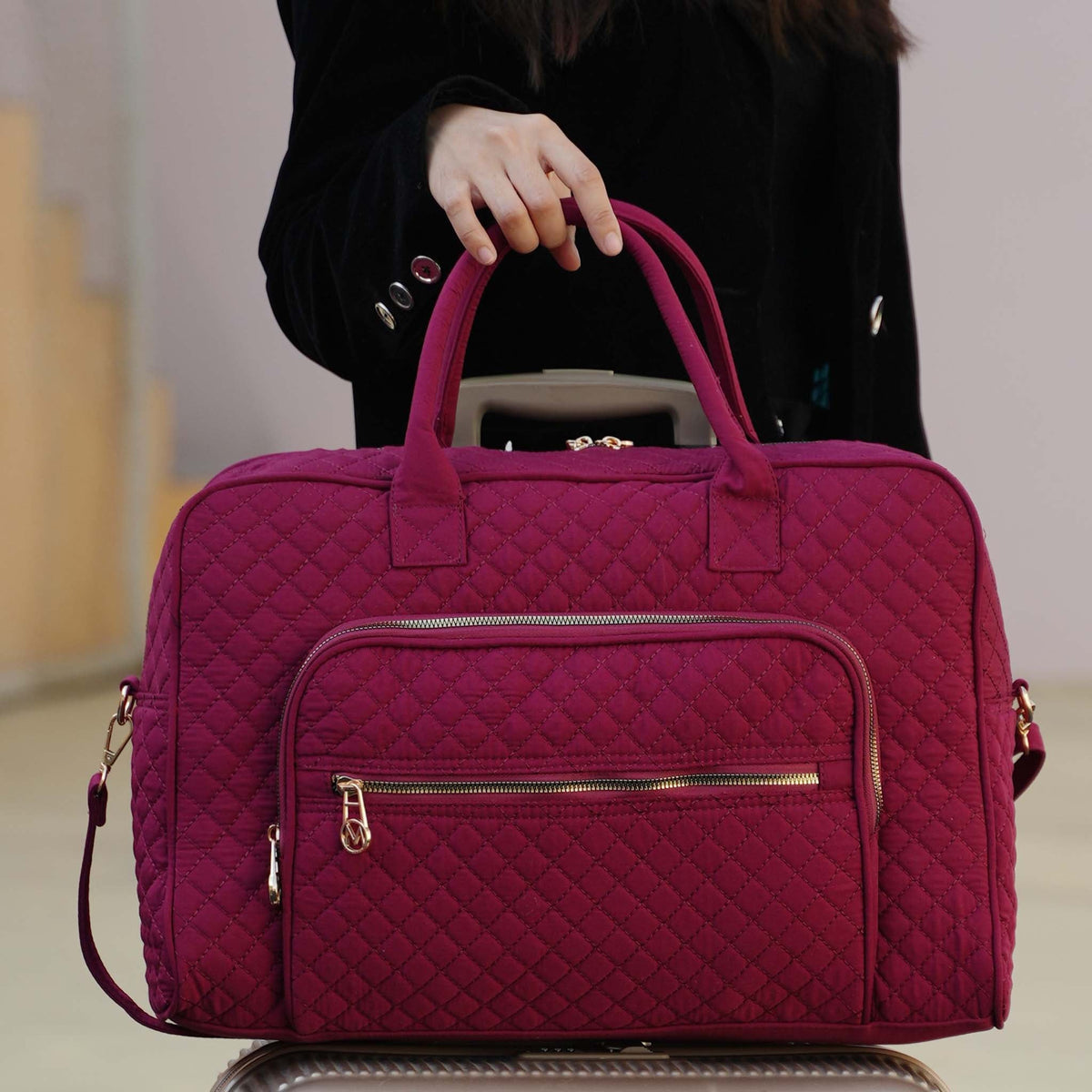 Jayla Weekender Bag in Fuchsia view 3 - Jayla Weekend Tote Bag