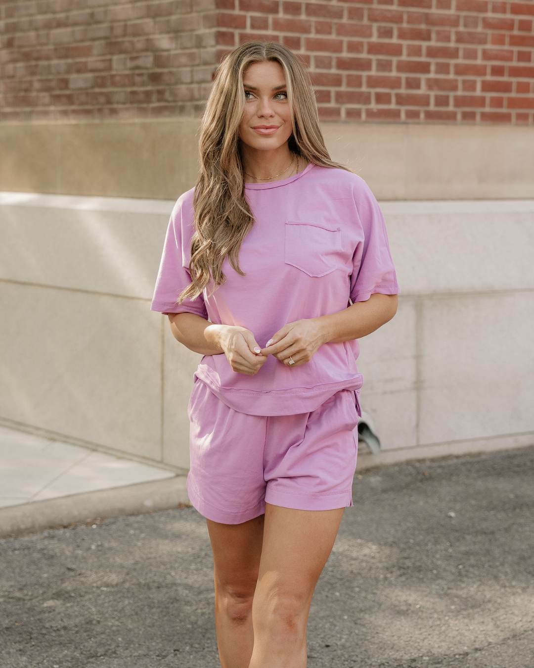 Jess Raw Edge Patch Pocket Oversized Top and Shorts Set in Mint Green view 3 - Relaxed Fit - Set Top