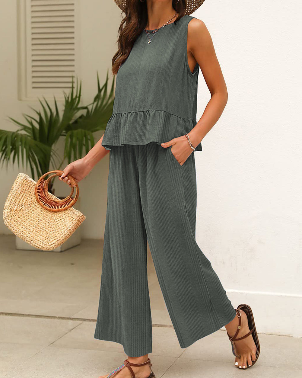 Jordan Ribbed Ruffle Tank Top and Pants Set view 10 - Jordan Ribbed Tank Top