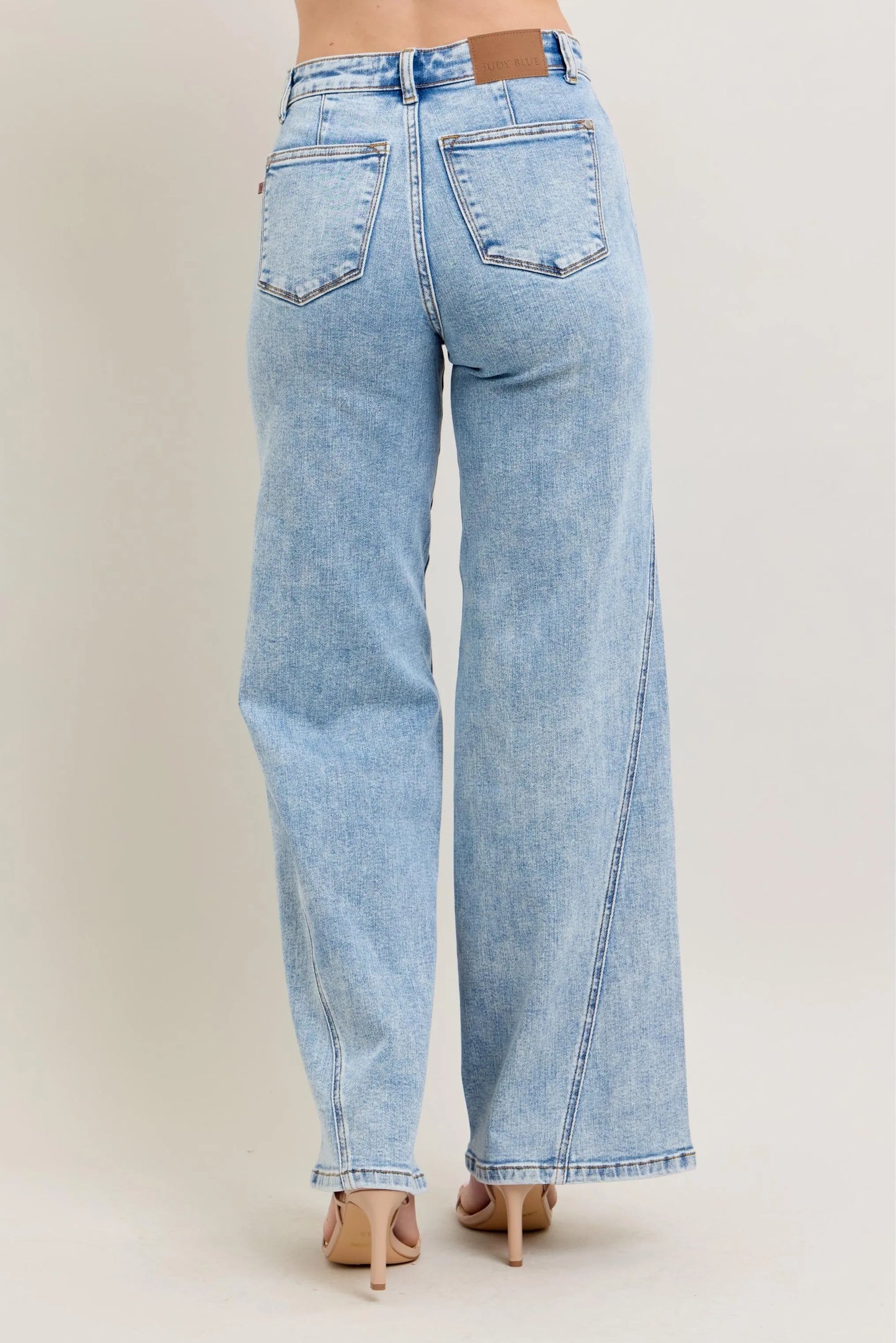 Judy Blue Full Size High Waist Wide Leg Jeans with Skewed Inseam plus Size in LT view 9 - High-Waisted (bottom)