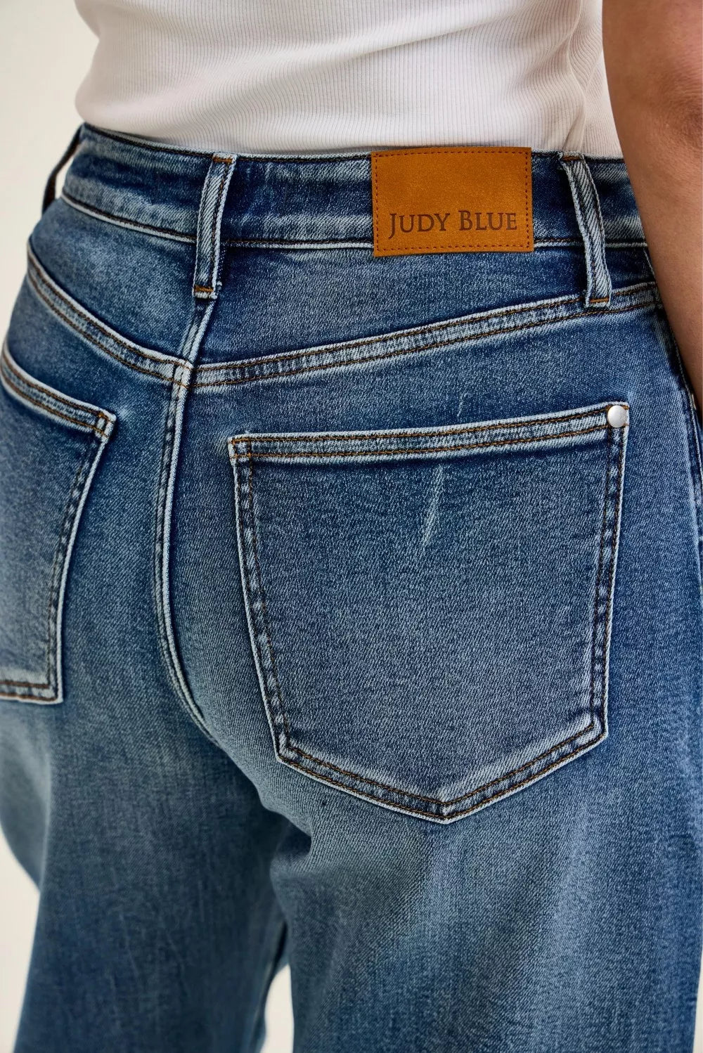 Judy Blue High Waist R.m. "marlow" Arc Dk Time Weathered Indigo Jeans DK view 5 (bottom) - judy jeans, - shop at us.meeeshop