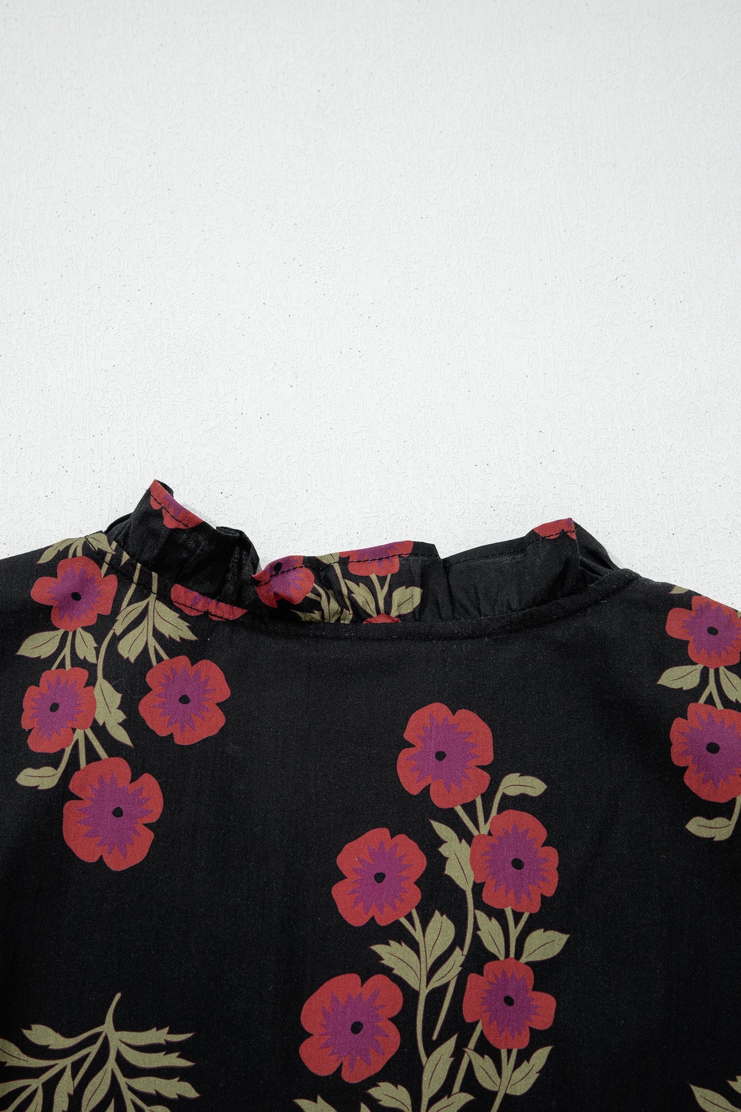 kali floral short Kali Floral Short Bubble Sleeve Tiered Maxi Dress - Black view 6 (dress) - shop at us.meeeshop