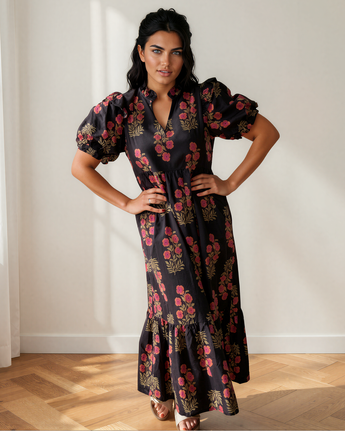 Kali Short Bubble Sleeve Tiered Maxi Dress view 9 - Short Kali Dress