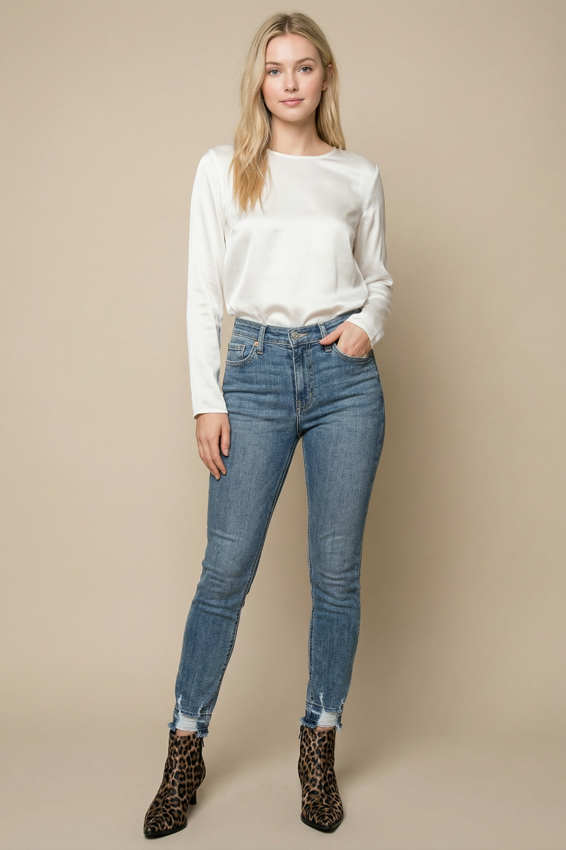 Katherine High Rise Crossover Skinny Jeans in 9 (28) view 5 - High-Waisted (bottom)