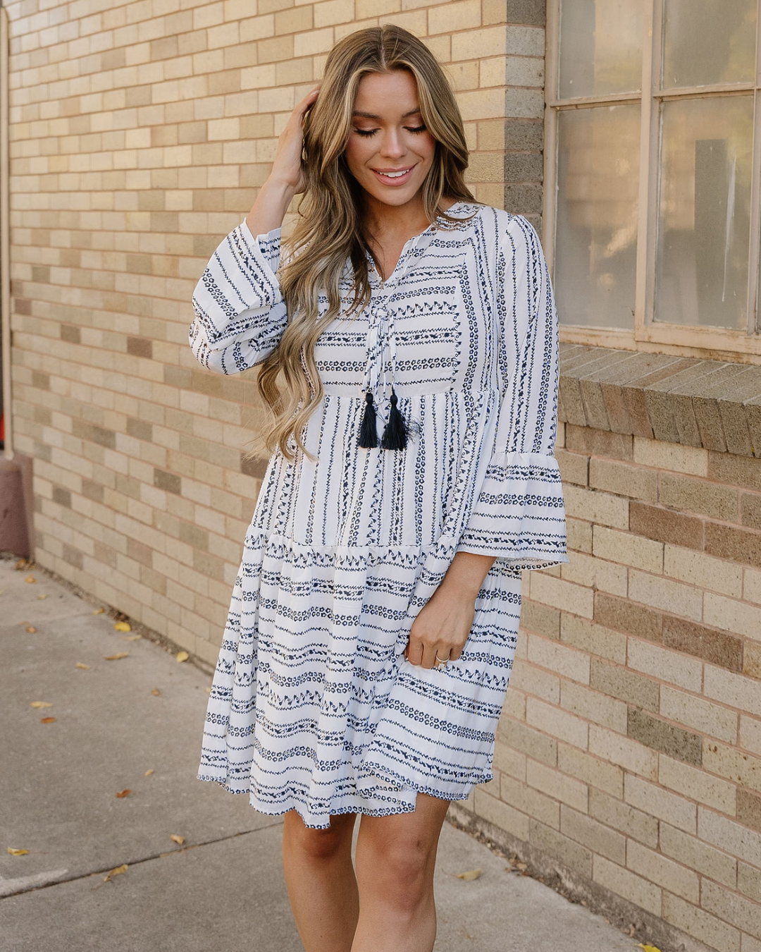 Kienna Bell Sleeve High Waist Mini Dress in S - High-Waisted - Kienna Button Front Dress