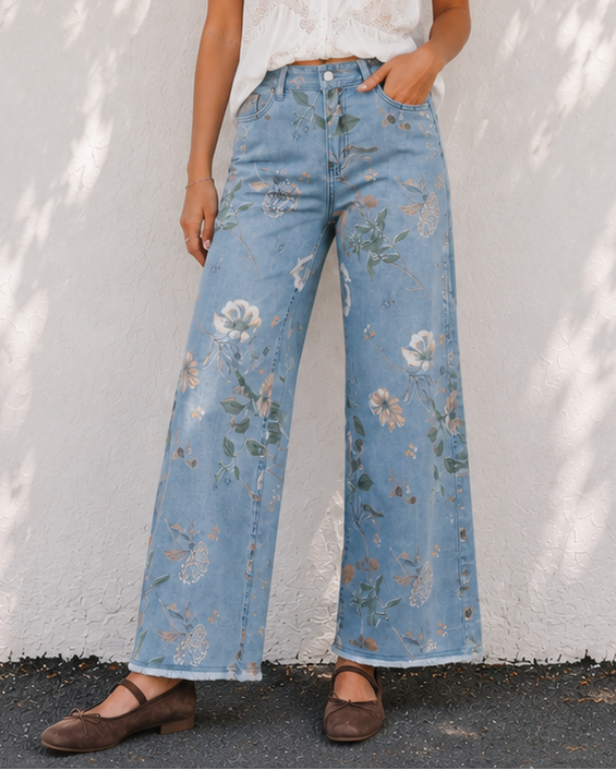 Kinsley Retro Floral Print Frayed Hem Shift Jeans in 4 (dress)