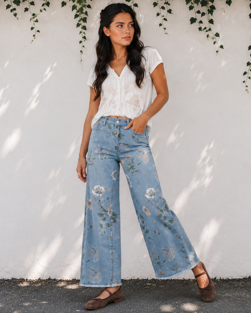Kinsley Retro Floral Print Frayed Hem Shift Jeans in 8 view 3 (dress)