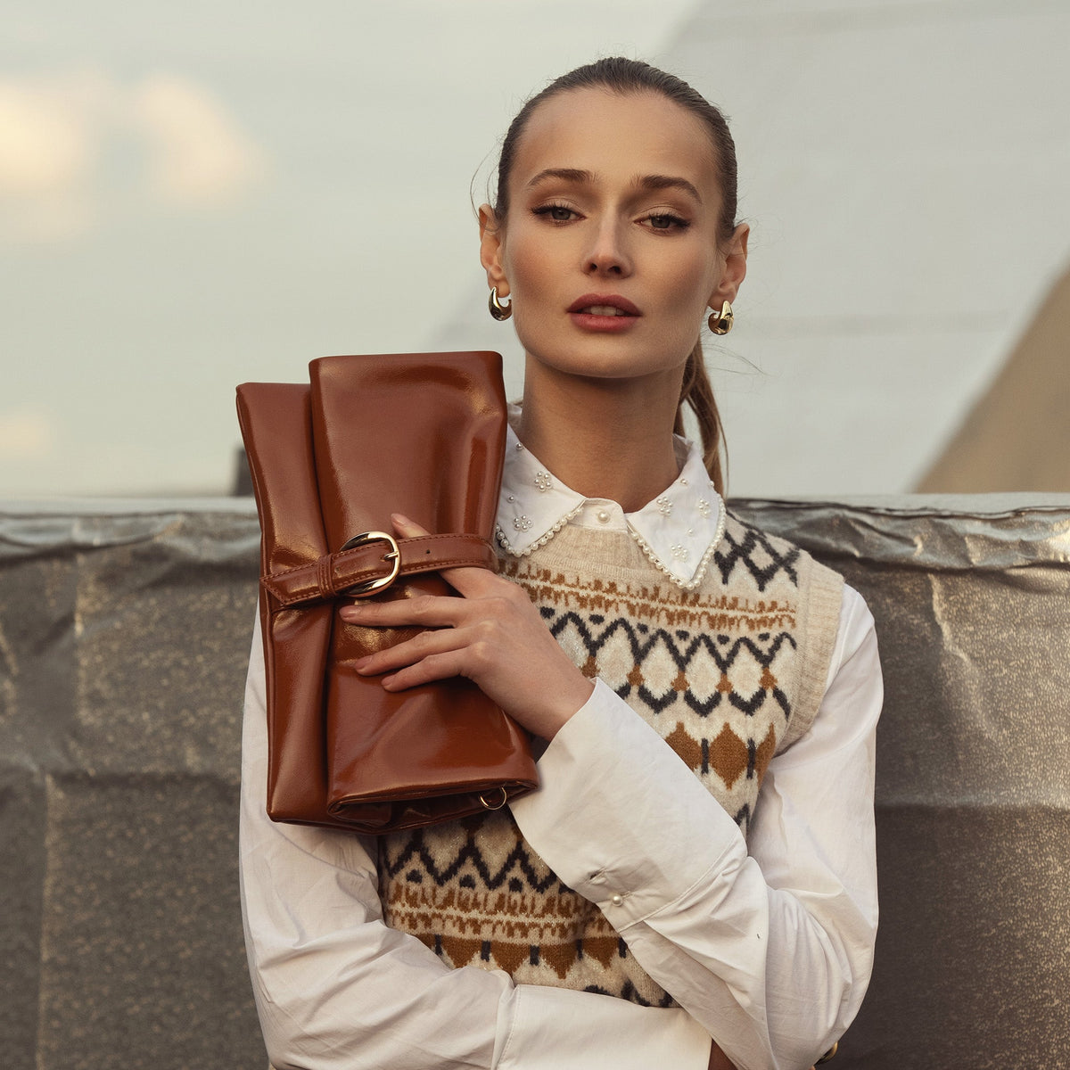 Koumei Clutch Bag in Tawny view 2 - Koculemi Bag