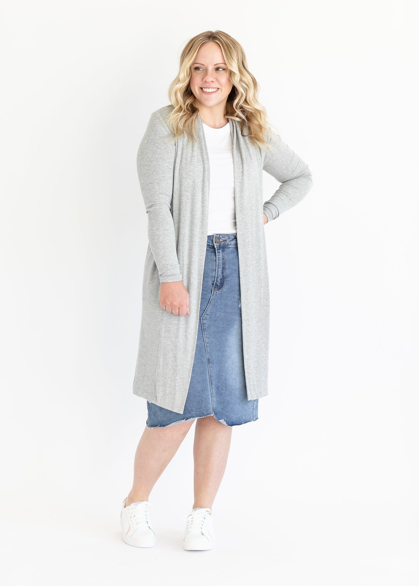 Kylin Open Front Cardigan Top in White view 19 - Open Cardigan