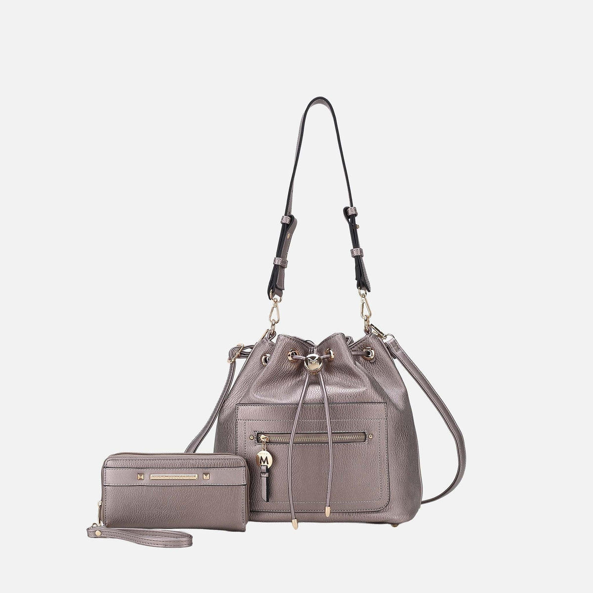 Larissa Bucket Bag and Wallet Set in Pewter view 8 - Larissa Mini Bag (one-piece)