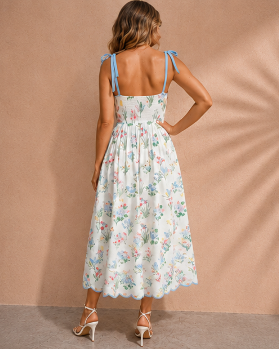 Laylani Contrast Trim Self-tie Straps High Waist Midi Dress view 16 - High-Waisted