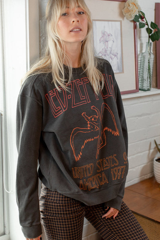 Led Zeppelin USA 1977 Sweatshirt in Vintage Black view 2 - Led Zeppelin Sweatshirt Vintage (top)