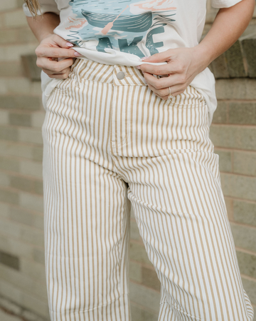 Lennox Stripe Casual Barrel Jeans in Khaki Stripe view 2 (bottom)