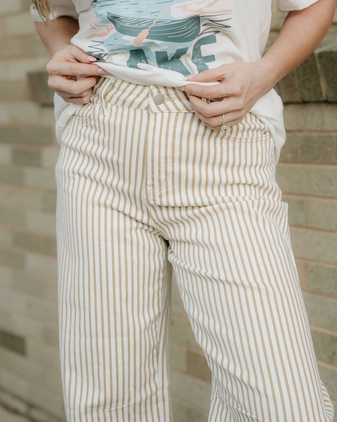 Lennox Stripe Casual Barrel Jeans in Khaki Stripe view 2 (bottom)