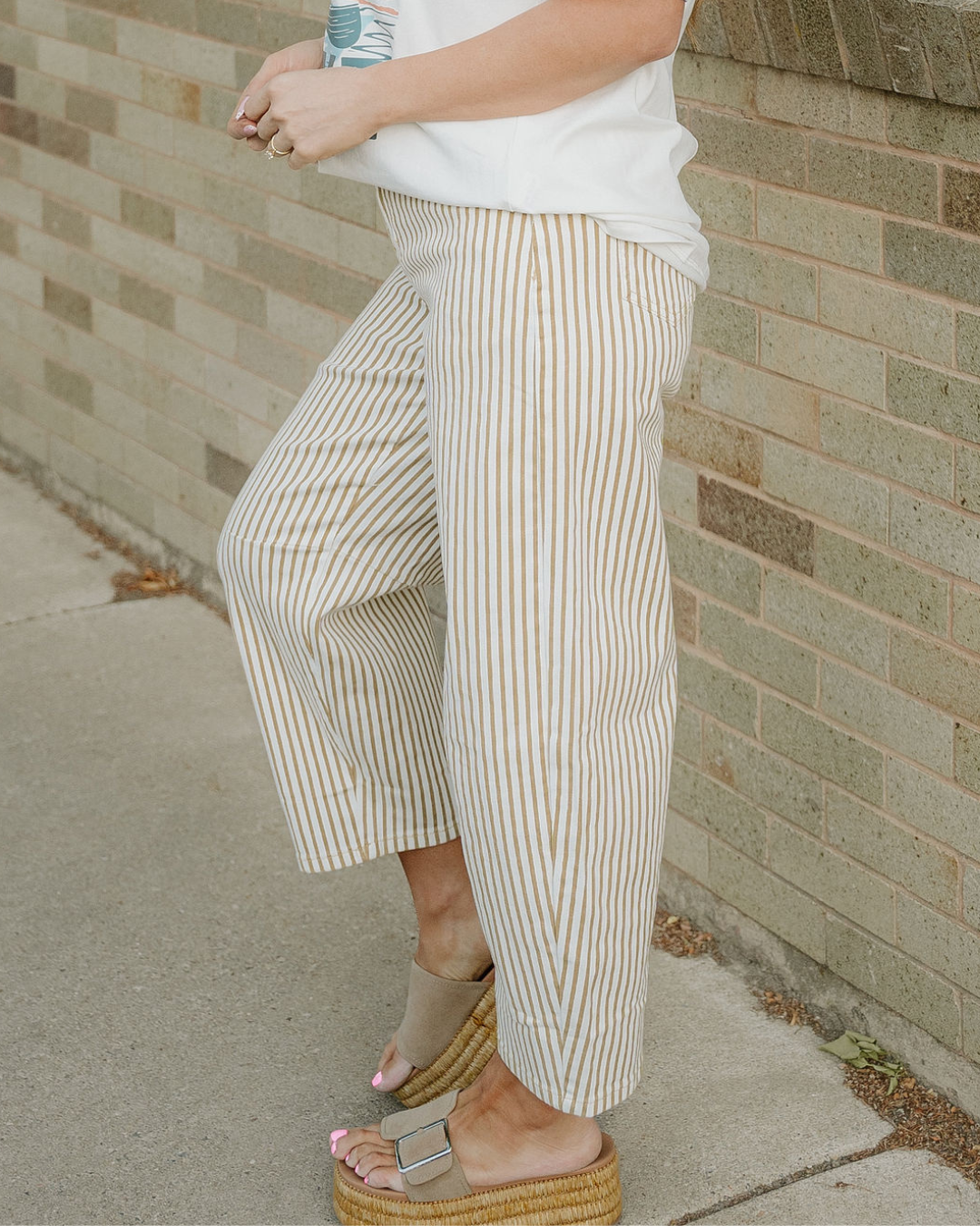 Lennox Stripe Casual Barrel Jeans in Khaki Stripe view 3 (bottom)